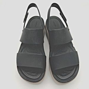 Crocs Brooklyn Low Wedge Womens Sandals Black Mushroom Size 7W - READ